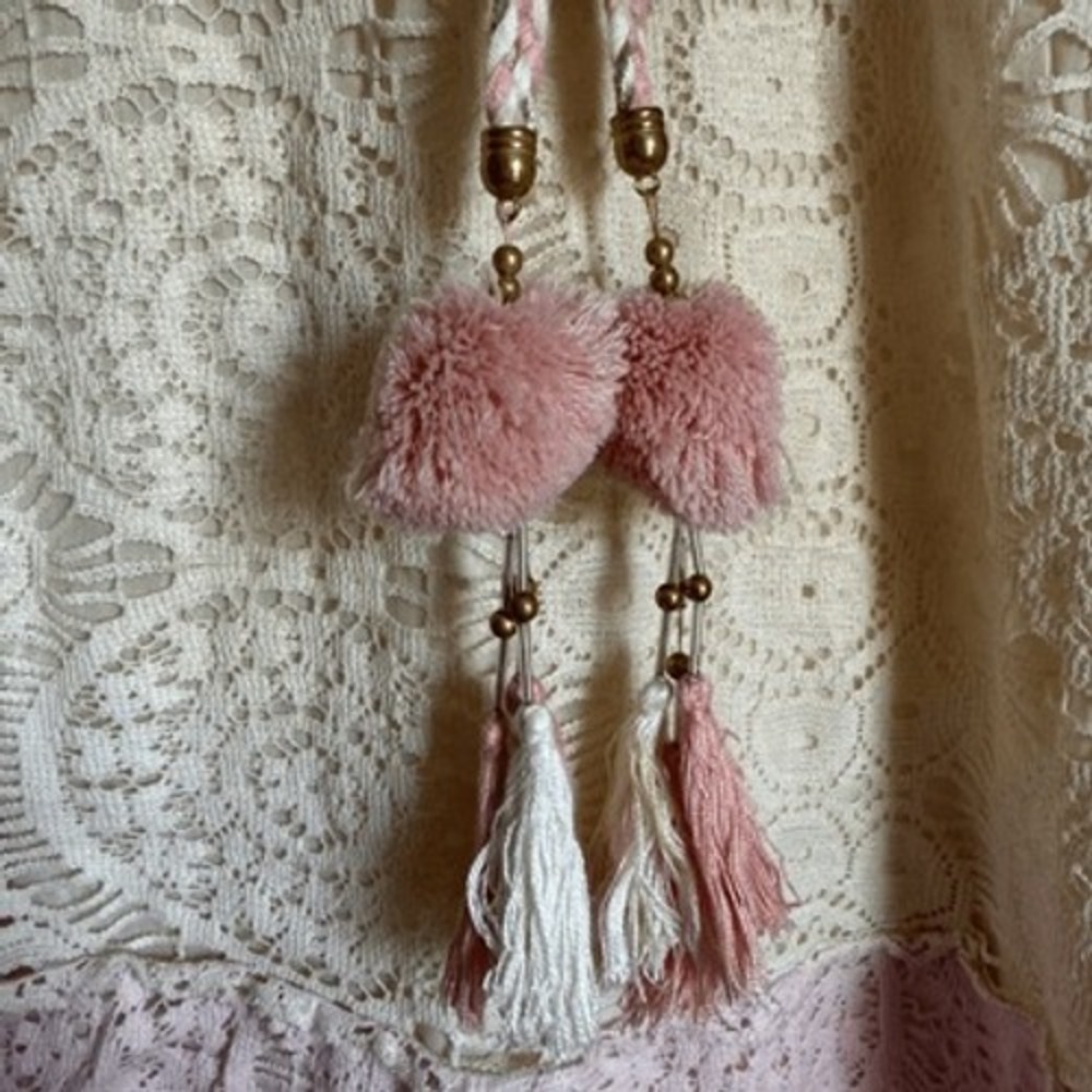 Venus Womens Long Crochet Embroidered Pink White Floral Ombre Maxi Dress sz M - Picture 7 of 13